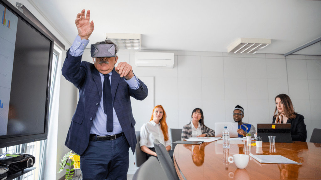 A person is using a virtual reality in an office