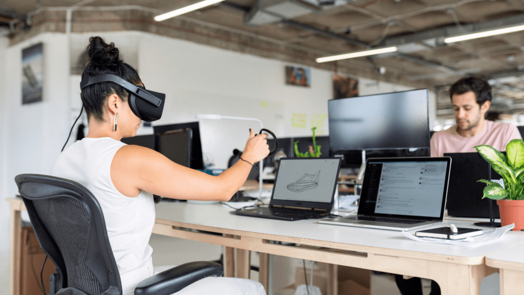 A person is using a virtual reality in an office